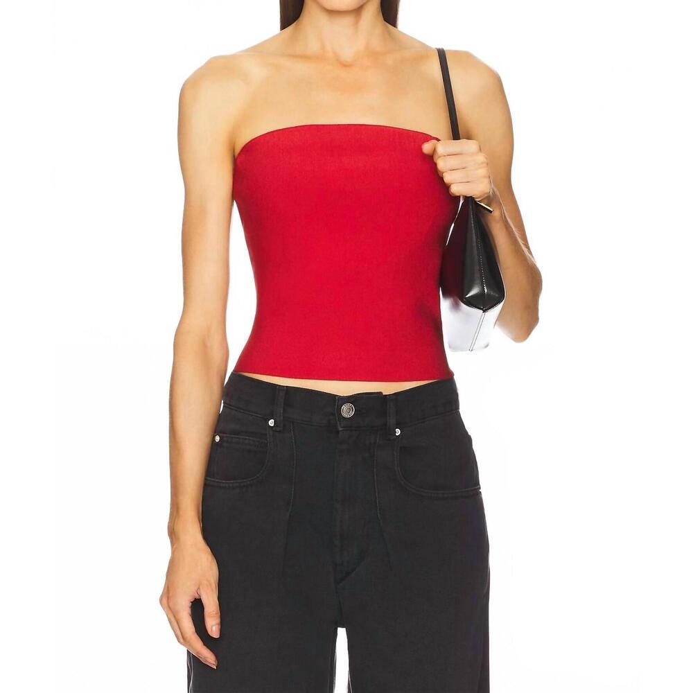 NEW SIMKHAI nicole strapless knit top in crimson
